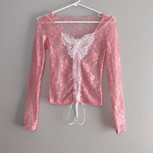 Vintage Y2K Butterfly Embroidered Long Sleeve Top